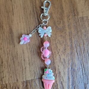 New Pink and White Cupcake Bag Charm
